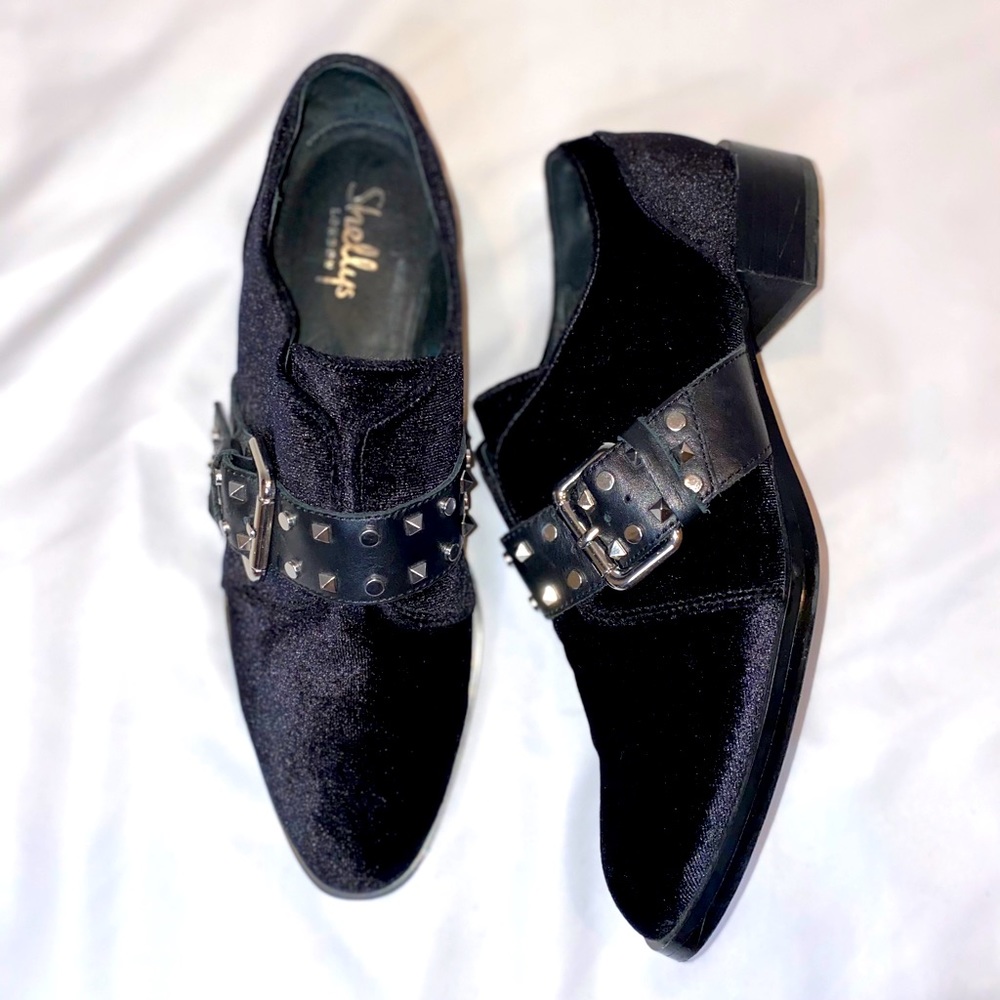 Shellys London velvet studded loafer